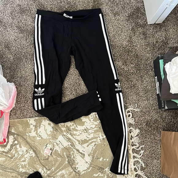 Medium black adidas leggings stripes logo - Picture 1 of 3